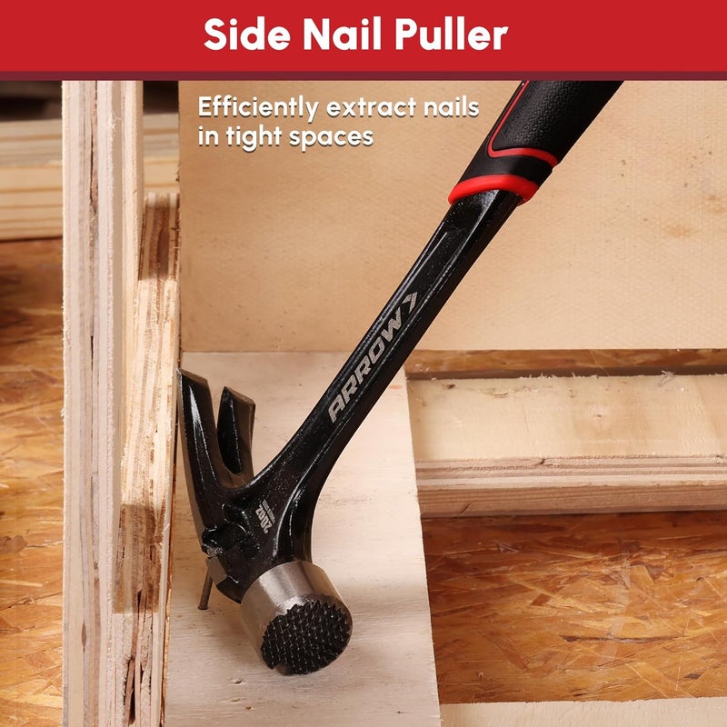 Arrow Fastener مطرقة ARROW 20 أونصة ذات مخلب مستقيم مع حامل مسمار مغناطيسي، مزيل مسمار جانبي، مطرقة مخلب ممزقة بوجه مشغول ومقبض ماص للصدمات، مطرقة ثقيلة مصنوعة من قطعة واحدة. - Image 5